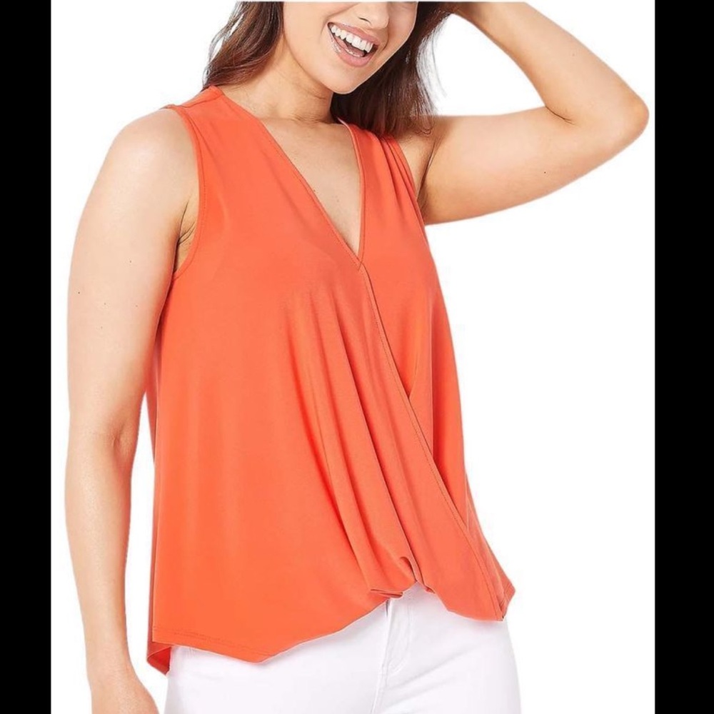 Attitudes by Renee Como Jersey Bubble Hem Sleeveless Top Orange Crush - Medium